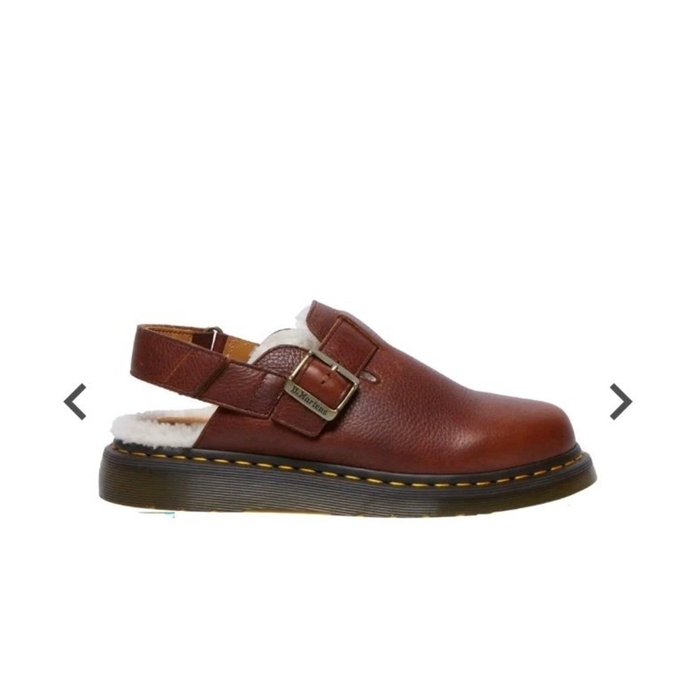 Dr. Martens Jorge II FL Faux Fur Lined Brown Leather Strap Mule WMNS 9 MENS 8 - Picture 2 of 9